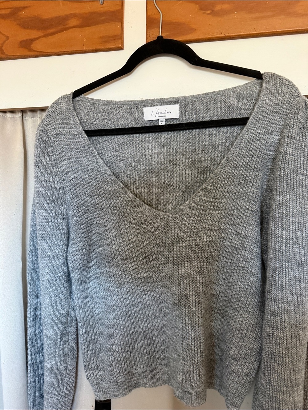L'Academie Light Gray V-Neck Ribbed Sweater